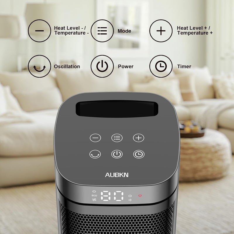 AUBKN Portable Space Heater, 1500W Ceramic Heating Fan with Thermostat, Remote Control, 3 Heating Modes, 70° Oscillation, Ideal for Office, Home, and Bedroom Use - Image 2
